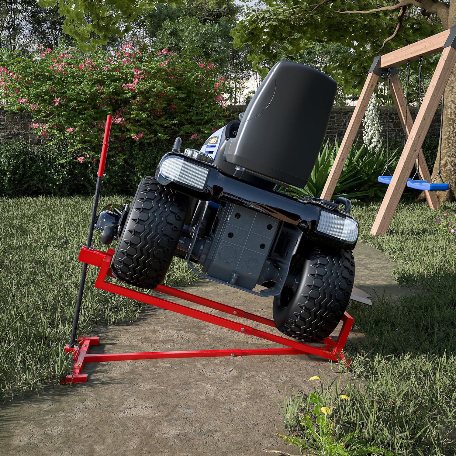 Gato telescópico de mantenimiento para cortacésped y tractor de jardín,capacidad de 880 lb,elevador rojo para servicio y reparación-Nookgetly