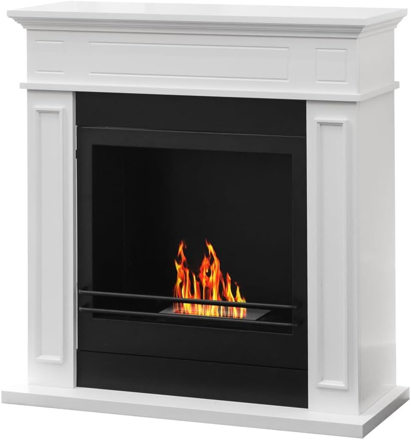 Divina Fire JEFFERSON chimenea de suelo decorativa de madera blanca,89 x 90 x 28 cm,estilo contemporáneo-Nookgetly