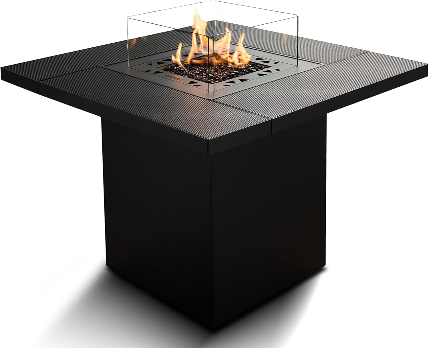 Planika Square Table mesa de fuego de gas para exterior con compartimento para bombona,mueble de jardín resistente a la intemperie con funda-Nookgetly