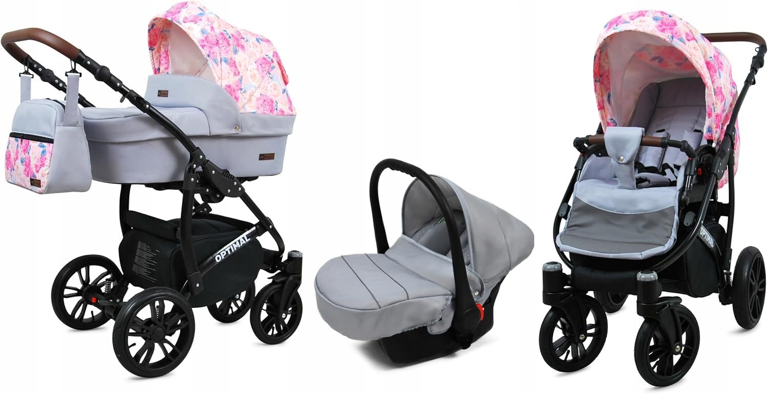 Carrito bebé 3 en 1 Peony And Rose con capazo silla paseo silla coche bolso lluvia mosquitera y plegado 86 x 53 x 38 cm-Nookgetly