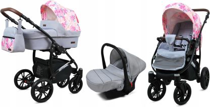 Carrito bebé 3 en 1 Peony And Rose con capazo silla paseo silla coche bolso lluvia mosquitera y plegado 86 x 53 x 38 cm-Nookgetly