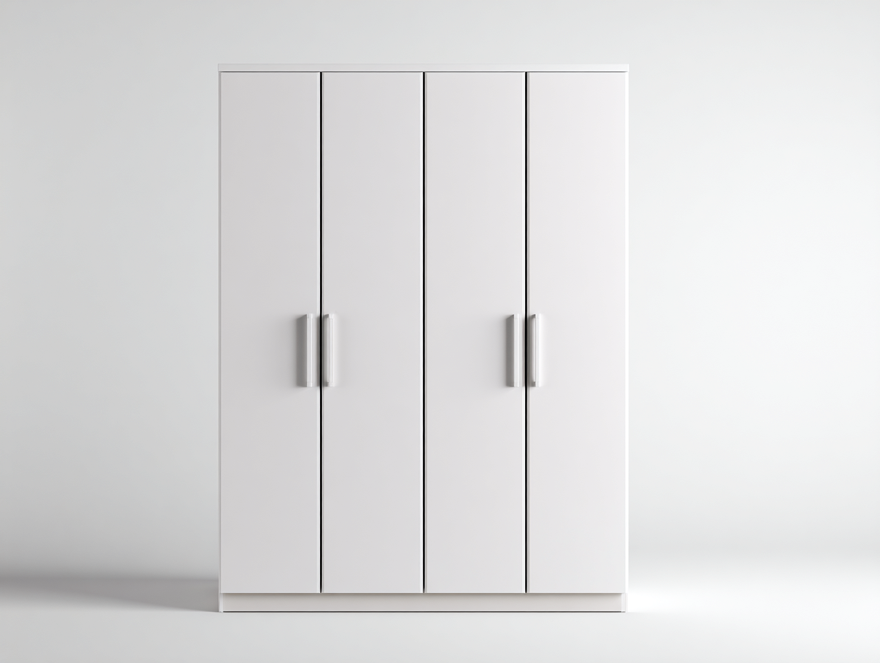 Armarios de cuatro puertas de madera 160x60x200 cm - Blanco - Estilo moderno para dormitorio-Nookgetly