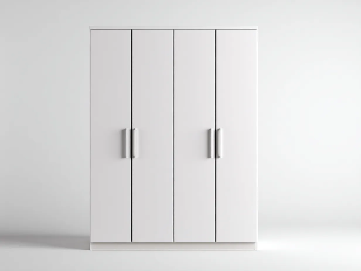 Armarios de cuatro puertas de madera 160x60x200 cm - Blanco - Estilo moderno para dormitorio-Nookgetly