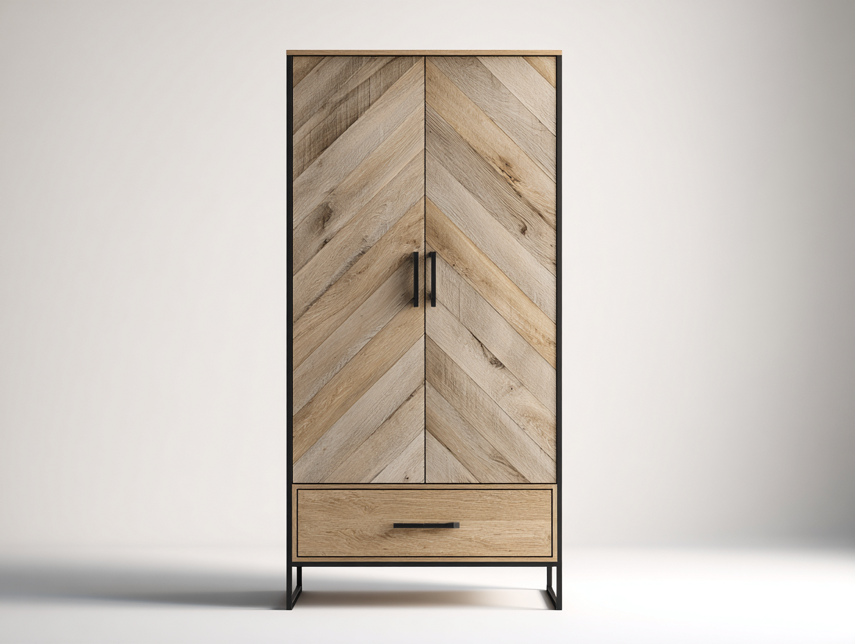 Armarios 2 puertas de madera 100x55x185 cm - acabado madera natural - marrón - diseño moderno geométrico-Nookgetly