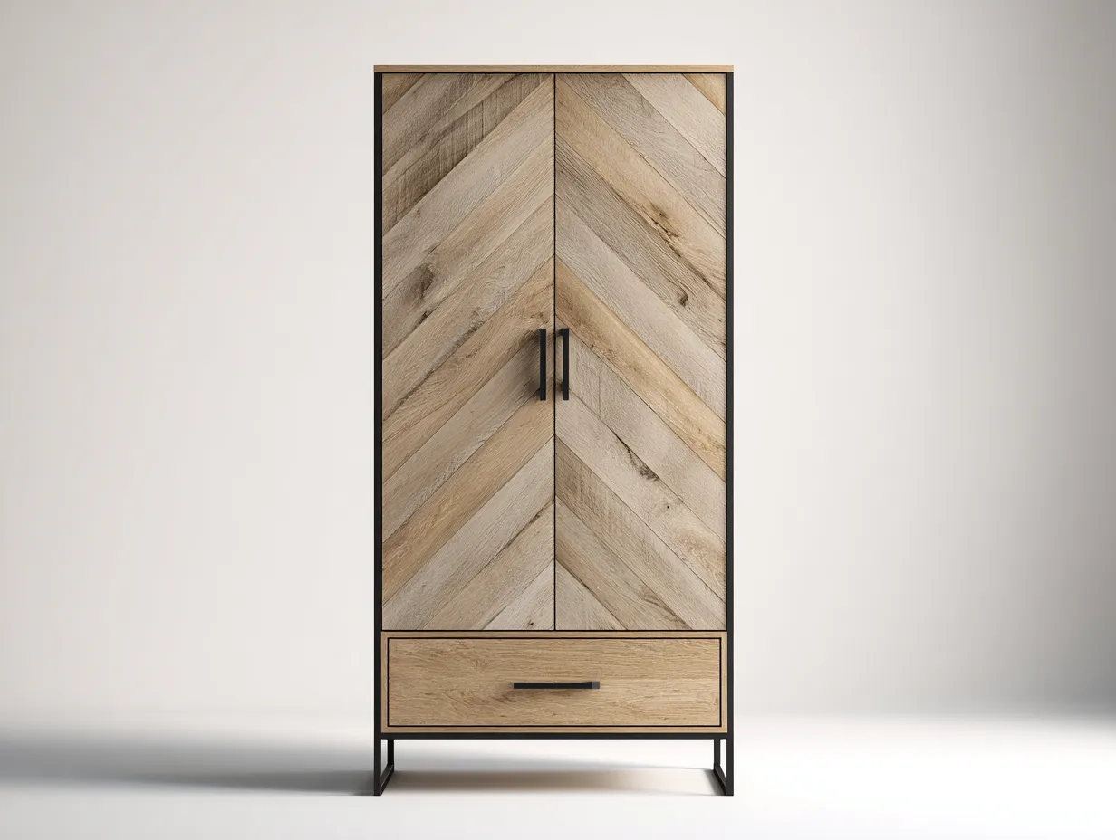 Armarios 2 puertas de madera 100x55x185 cm - acabado madera natural - marrón - diseño moderno geométrico-Nookgetly