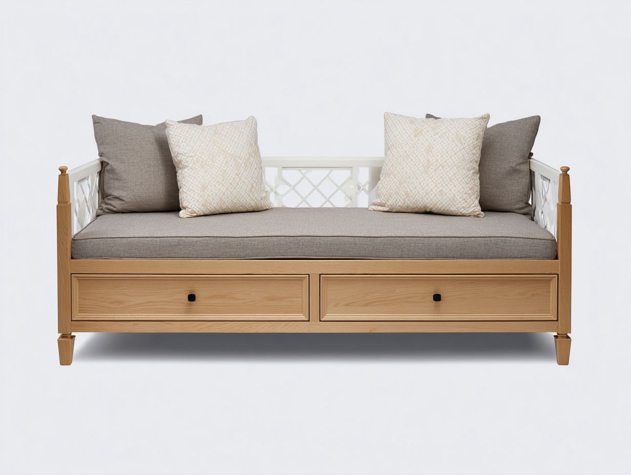 Sofás cama de madera con 2 cajones 200x90x85 cm - Beige - Estilo clásico para salón-Nookgetly