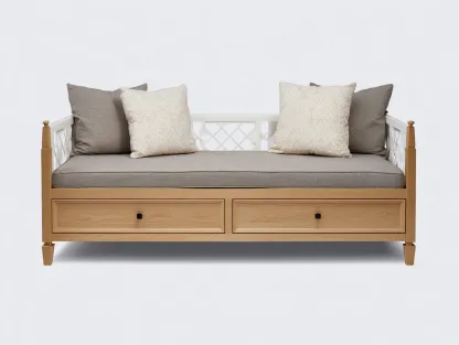 Sofás cama de madera con 2 cajones 200x90x85 cm - Beige - Estilo clásico para salón-Nookgetly