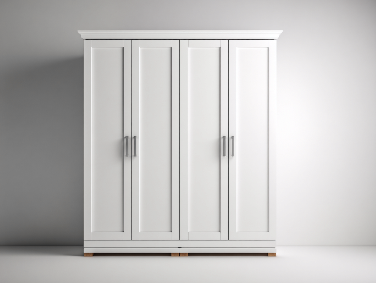 Armarios de cuatro puertas de madera 180x60x200 cm - Blanco - Estilo moderno para dormitorio-Nookgetly