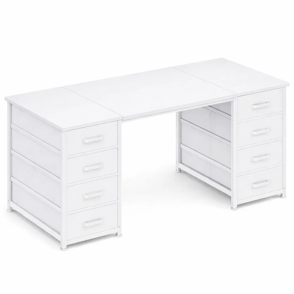 Scrivania con Cassetti in Tessuto, 120x48cm, Tavolo Salvaspazio per Studio e Camera