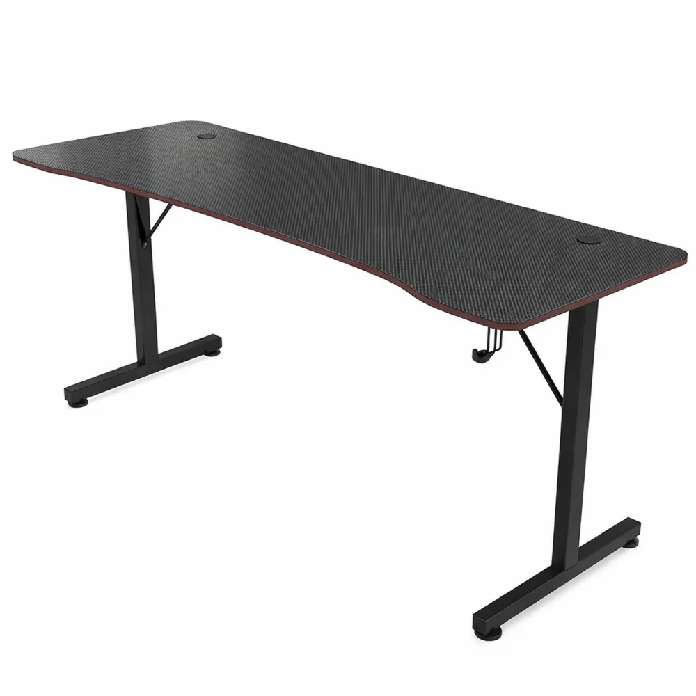 Scrivania da Gaming Ergonomica 180 x 60 cm con Superficie in Fibra di Carbonio e Accessori Integrati