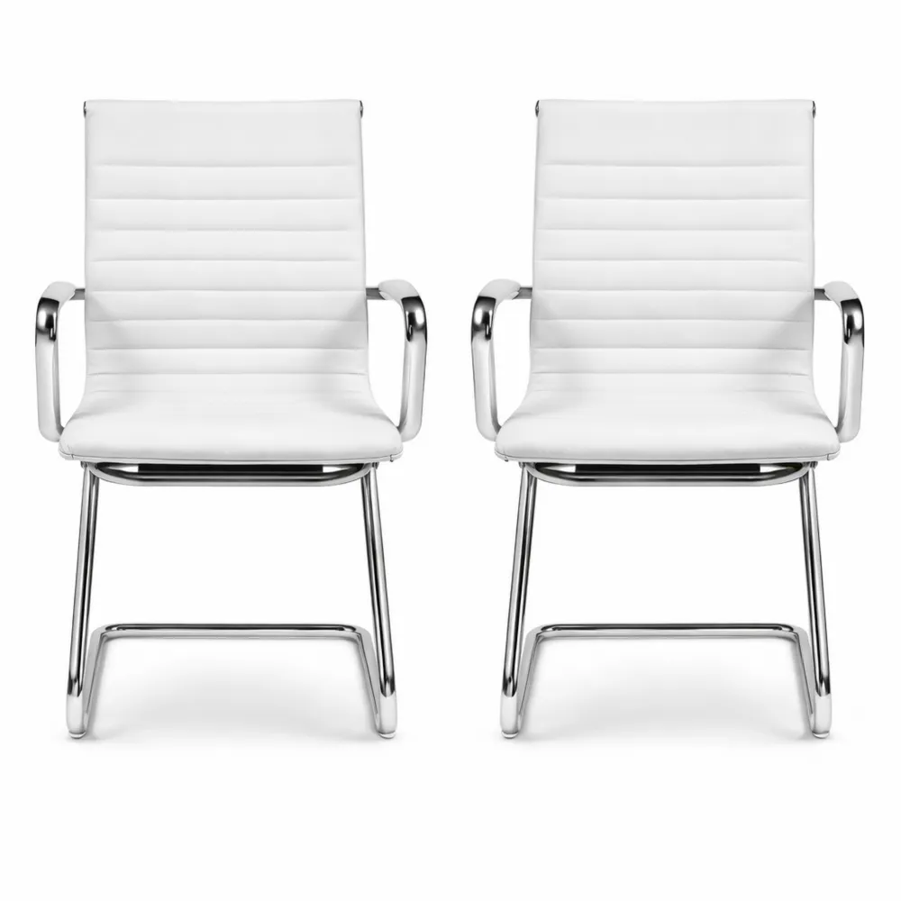 Coppia Sedie Ergonomiche Bianche per Ospiti in Pelle Sintetica con Design Cantilever