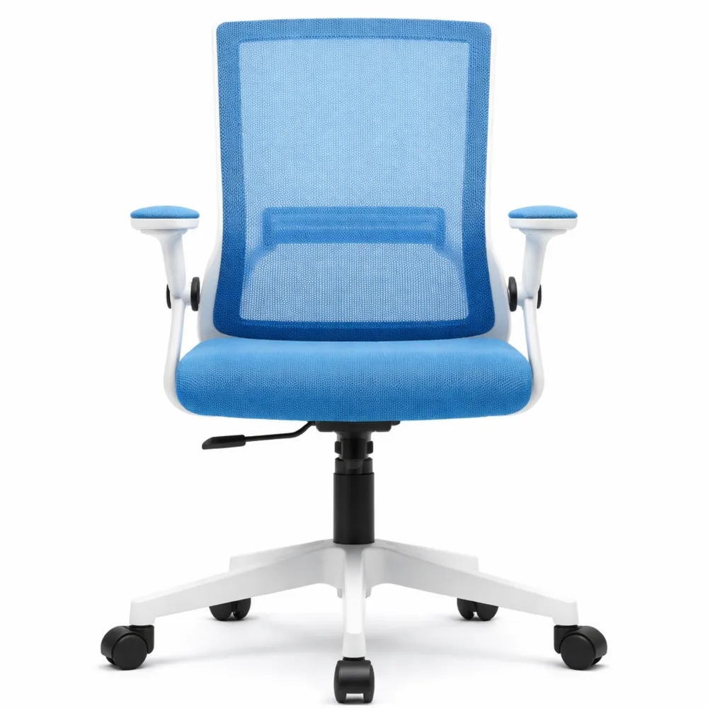 Sedia Ergonomica Regolabile con Braccioli Sollevabili, Girevole in ABS e Poliestere, Bianca e Azzurra