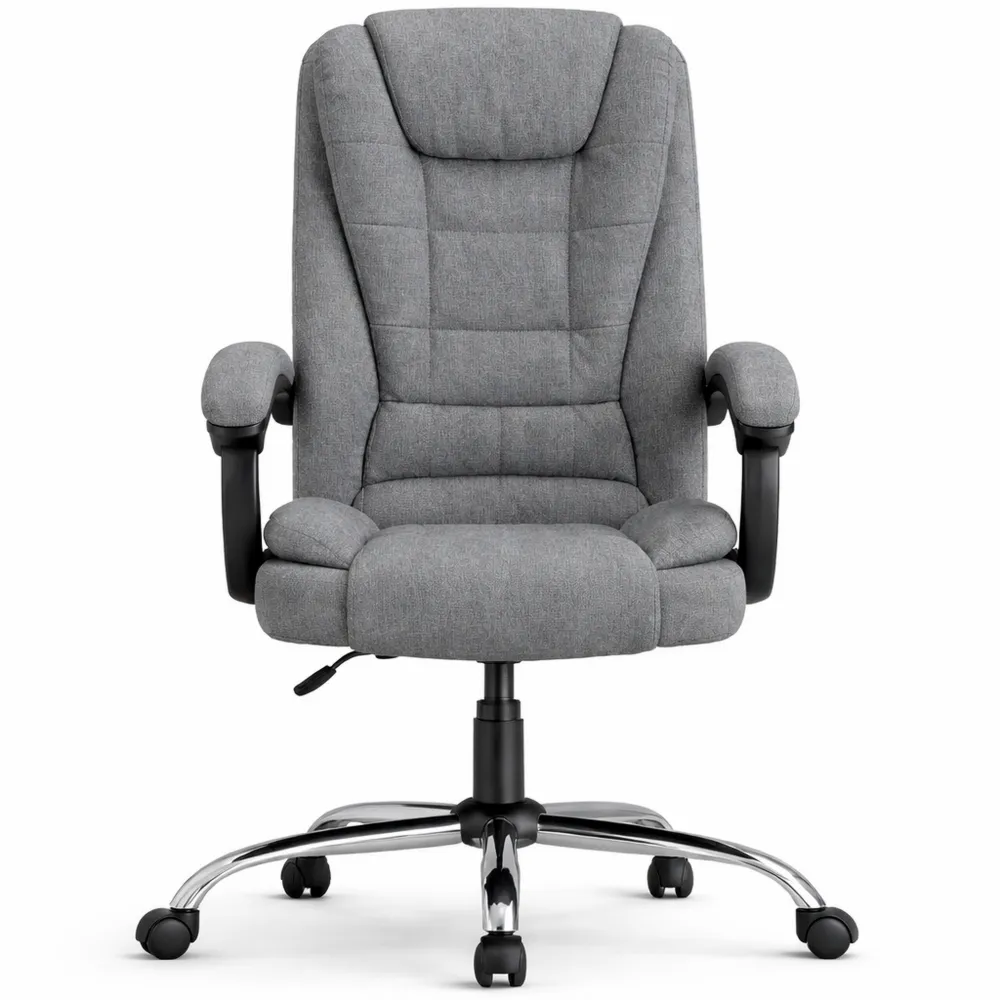 Sedia ergonomica da ufficio reclinabile in tessuto grigio scuro con braccioli imbottiti e sedile regolabile