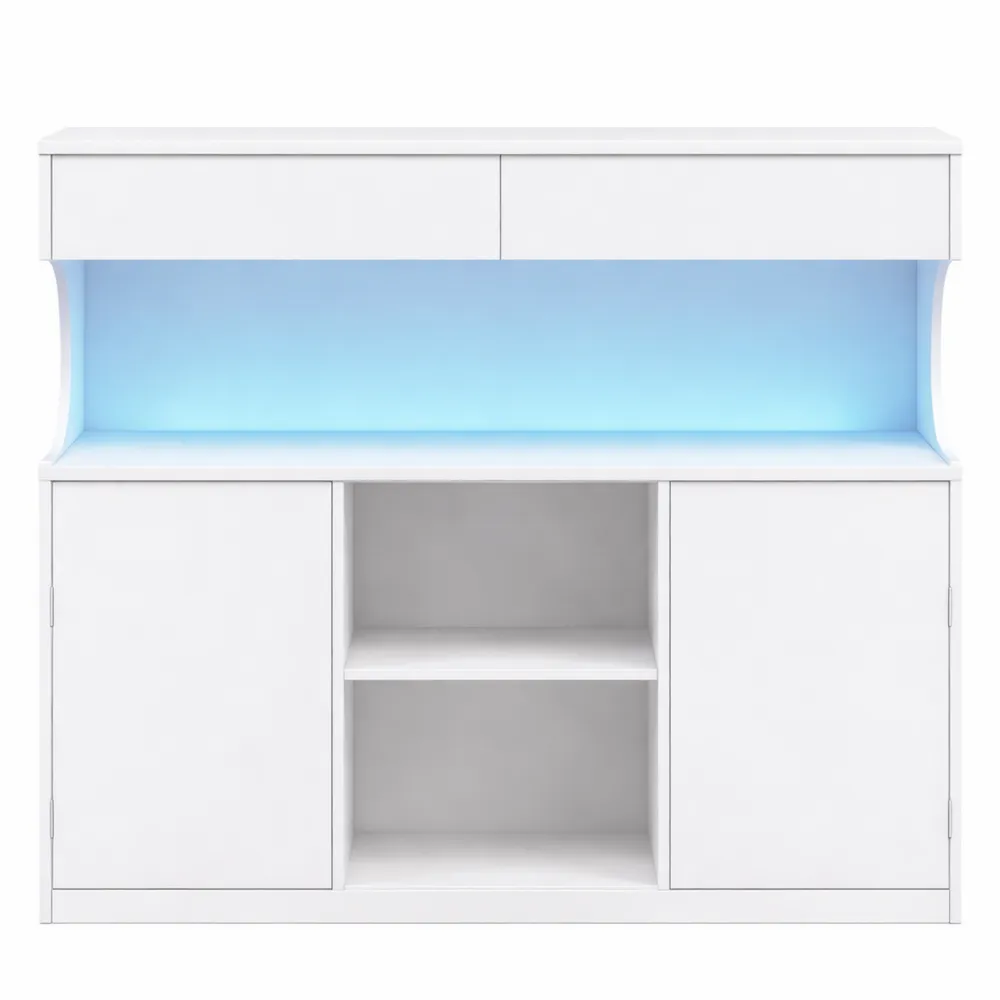 Credenza con multipresa e luce LED, dispensa cucina con cassetti e ante, per soggiorno e cucina, bianco 30x100x85 cm