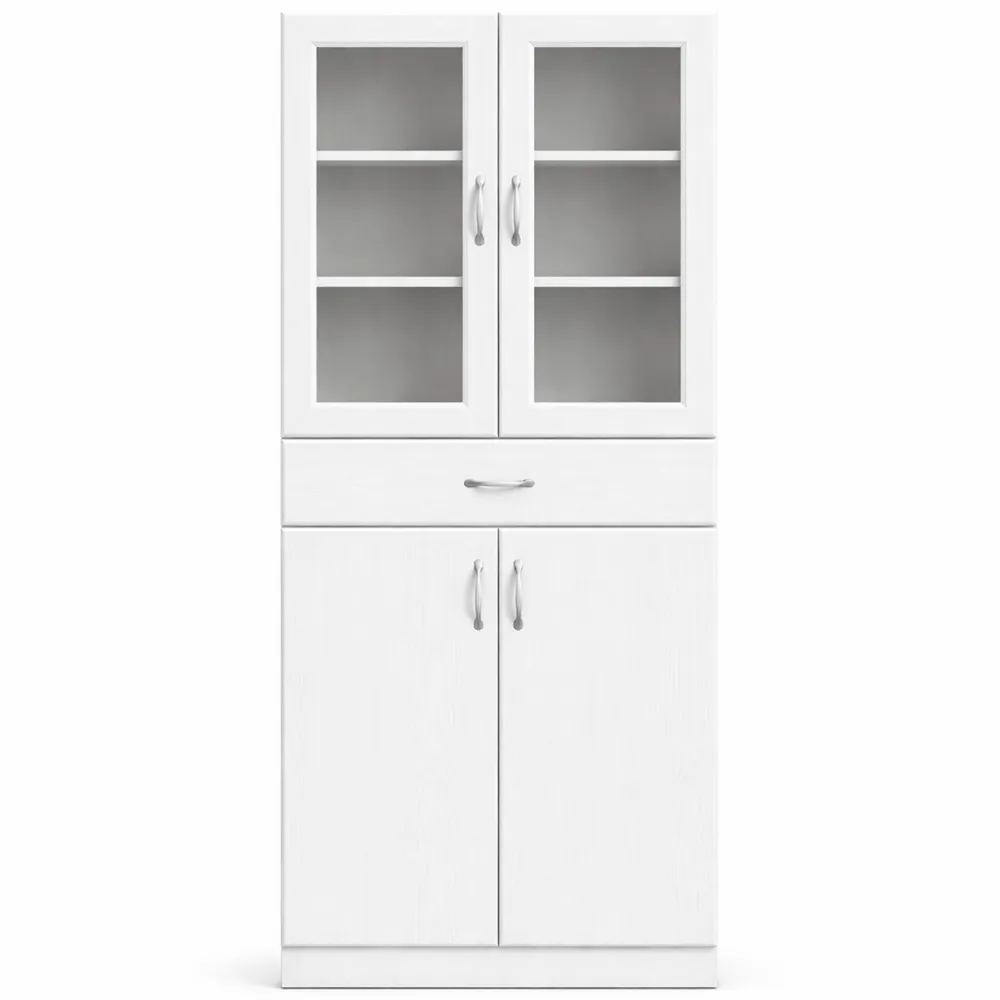 Credenza Cucina Moderna con Ante in Vetro e Ripiani Regolabili per Sala da Pranzo