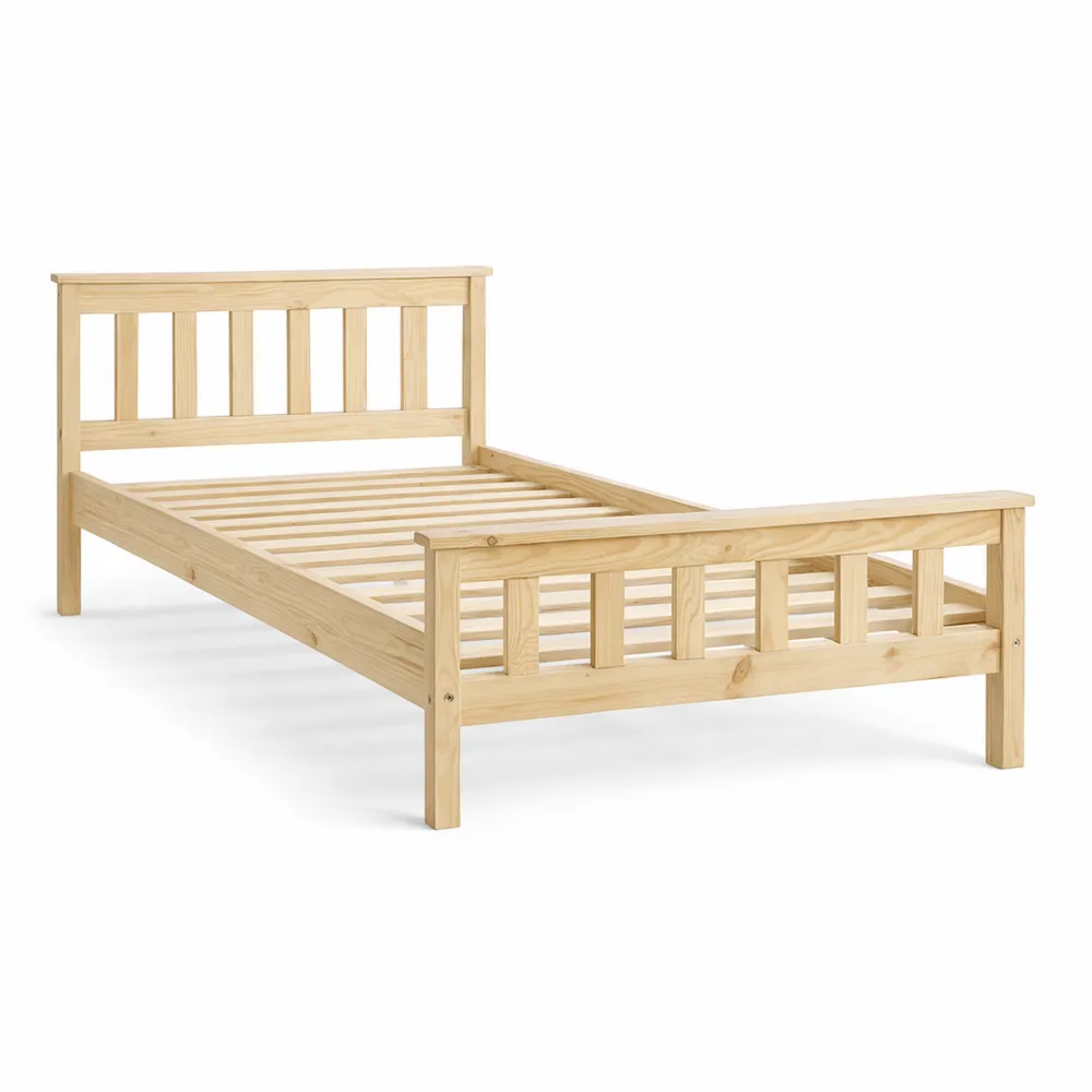 Letto Singolo in Legno 90 x 200 cm Naturale con Rete a Doghe