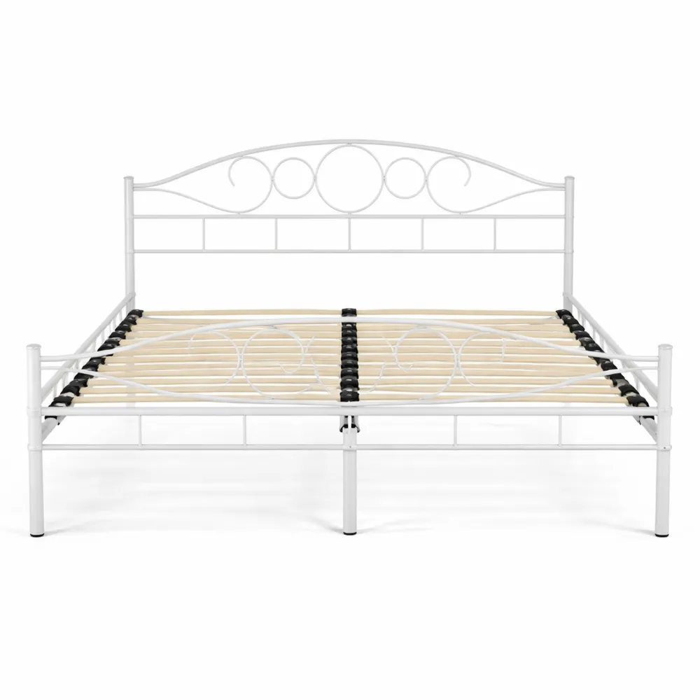Struttura letto in metallo con rete a doghe in pioppo, design romantico, 200x140 cm, bianco