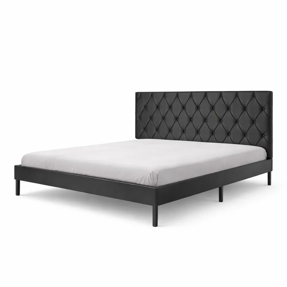 Letto Matrimoniale Imbottito 160x200 cm con Supporto in Legno e Rivestimento in Similpelle