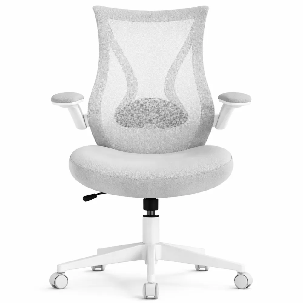 Sedia da Ufficio Ergonomica con Braccioli e Poggiatesta, Altezza Regolabile, Grigio Tortora