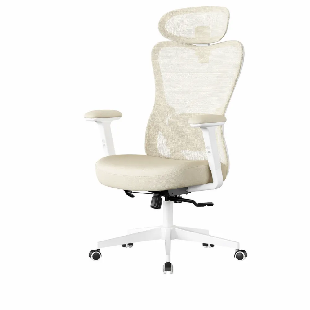 Sedia Ergonomica da Ufficio con Supporto Lombare Regolabile, Altezza Regolabile, Fino a 150 kg, Beige Sabbia