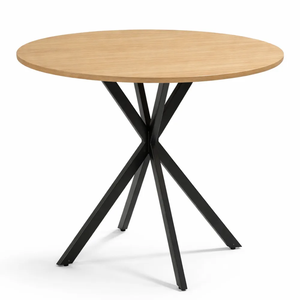 Tavolo Rotondo da Pranzo Ø80 cm per 2-4 Persone, Piano in Legno e Gambe in Acciaio, Stile Industriale