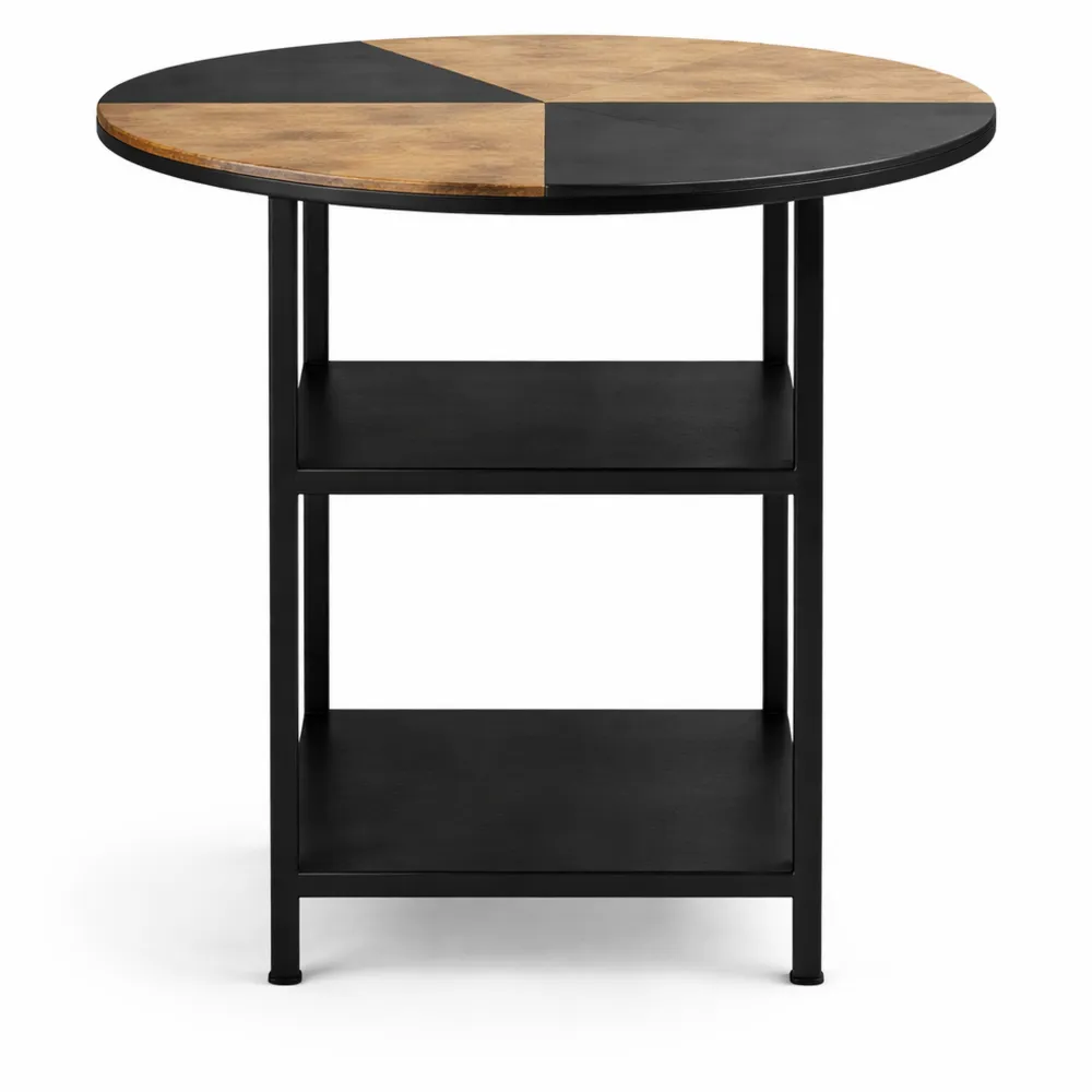 Tavolo da Pranzo Industriale per 4-6 Persone con Ripiani, Acciaio e MDF, Nero e Marrone