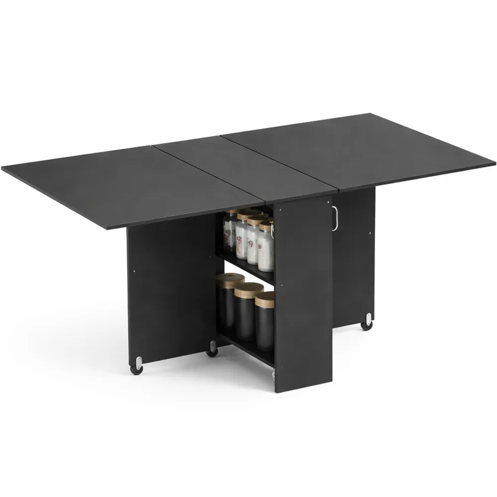 Tavolo da Pranzo Pieghevole con Ripiani e Ruote, per 6 Persone