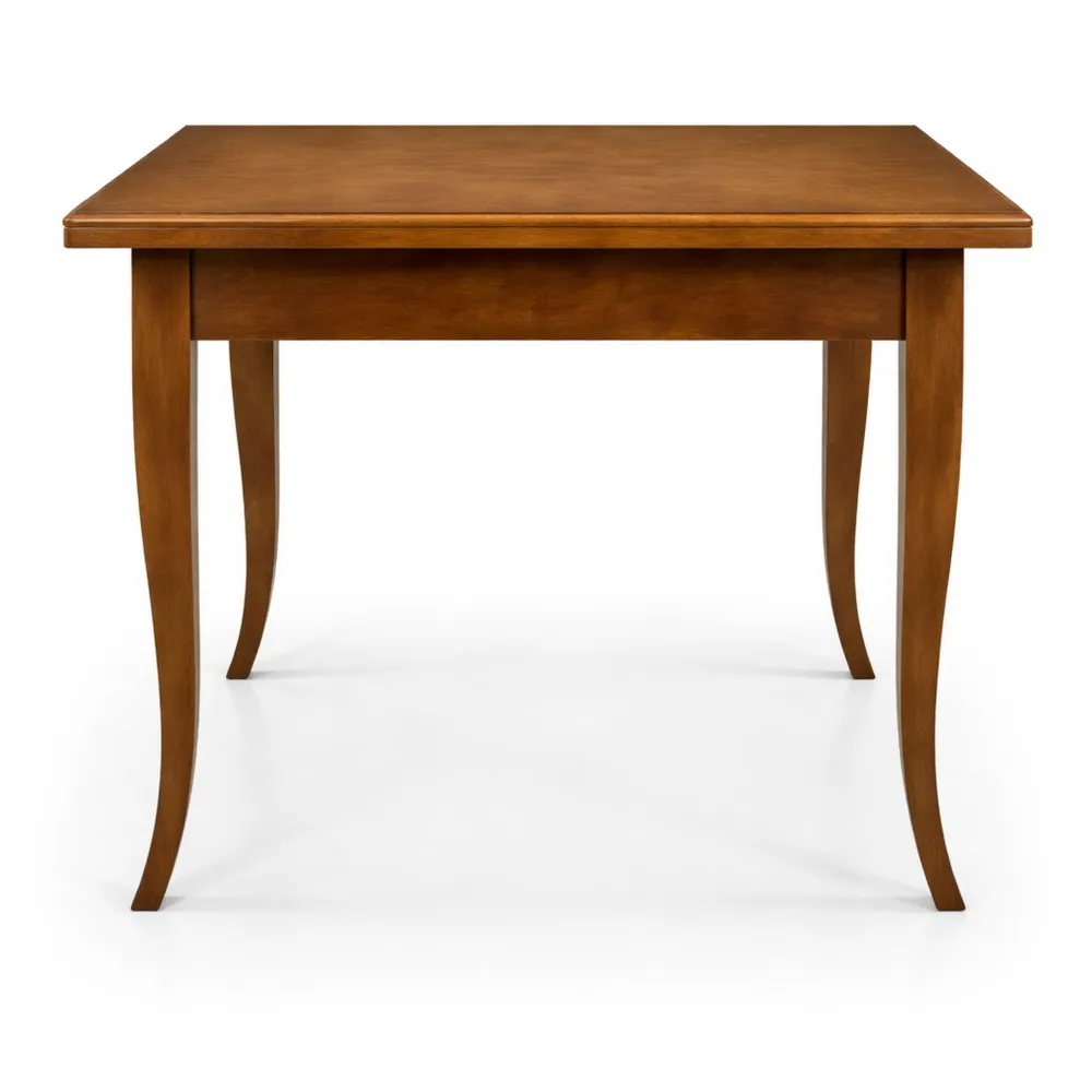 Tavolo allungabile in legno stile arte povera, finitura noce, 80 x 80/160 x 80 cm