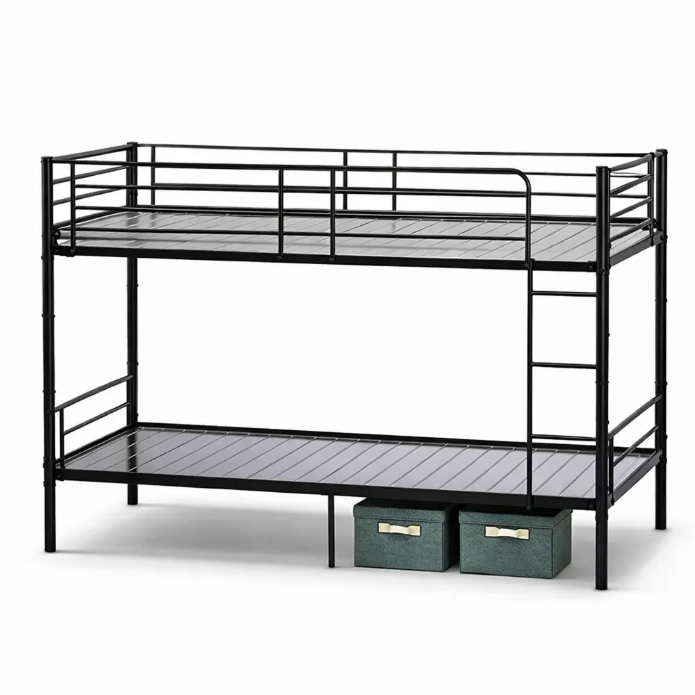 Struttura per Letto a Castello in Metallo con Rete a Doghe e Contenitore, 90 x 200 cm, Nero