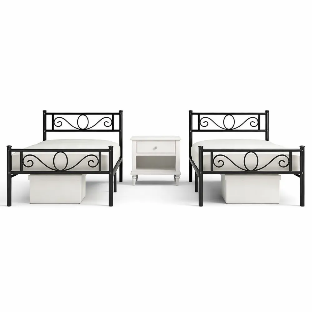 Set di 2 letti singoli in ferro battuto con doghe in metallo 90 x 200 cm