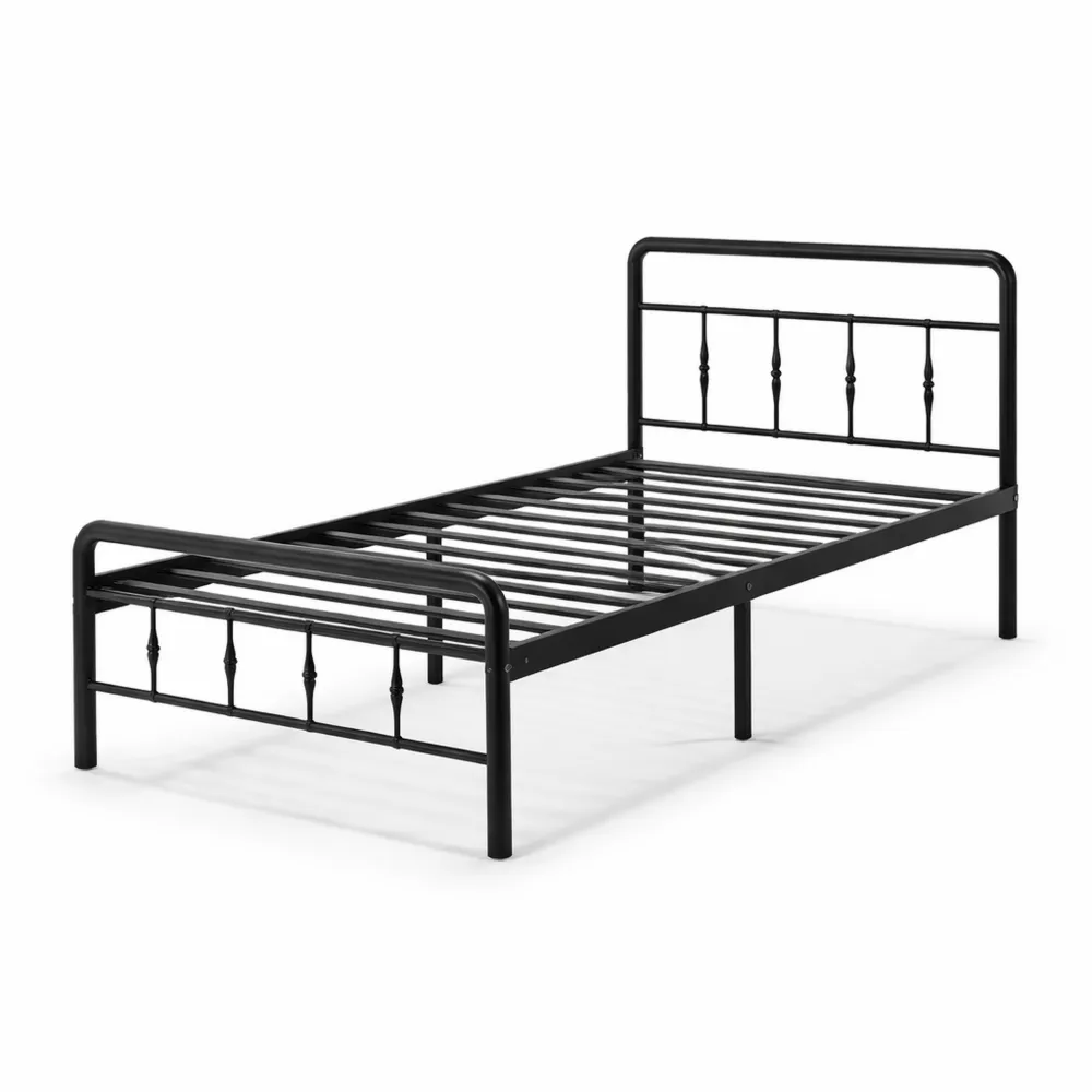 Struttura Letto Singolo in Metallo con Testata Vittoriana, Spazio di Stoccaggio Sotto, Facile Montaggio, Design Silenzioso, Nero