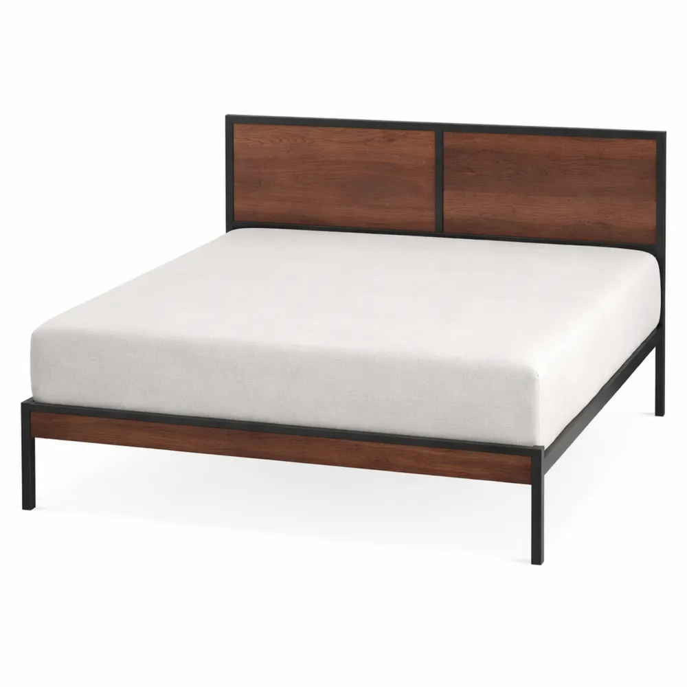 Letto a piattaforma con testiera e supporto in legno, facile da montare, 140 x 190 cm