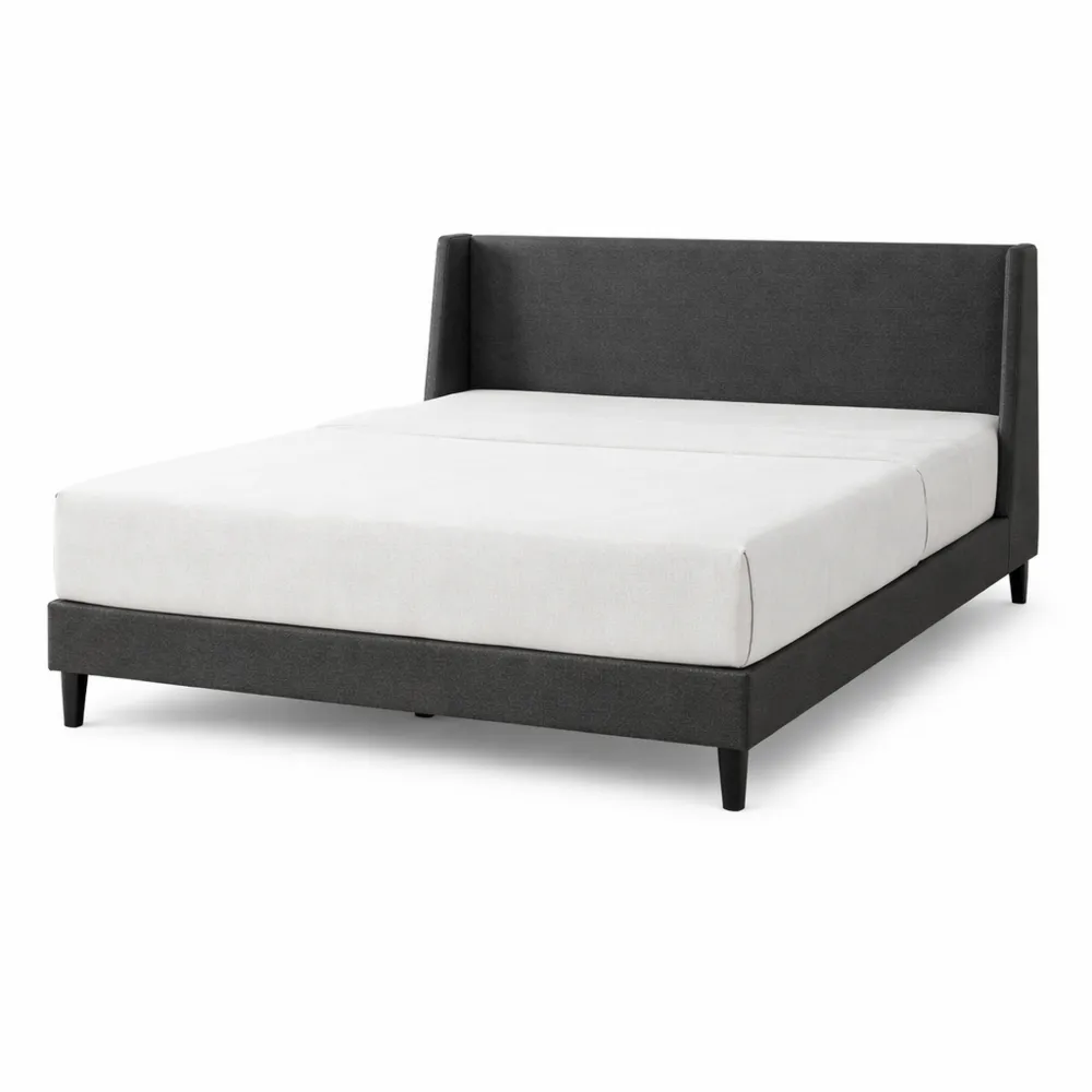 Letto Imbottito 140x190 cm con Testiera a Dondolo - Altezza 25 cm - Grigio Scuro