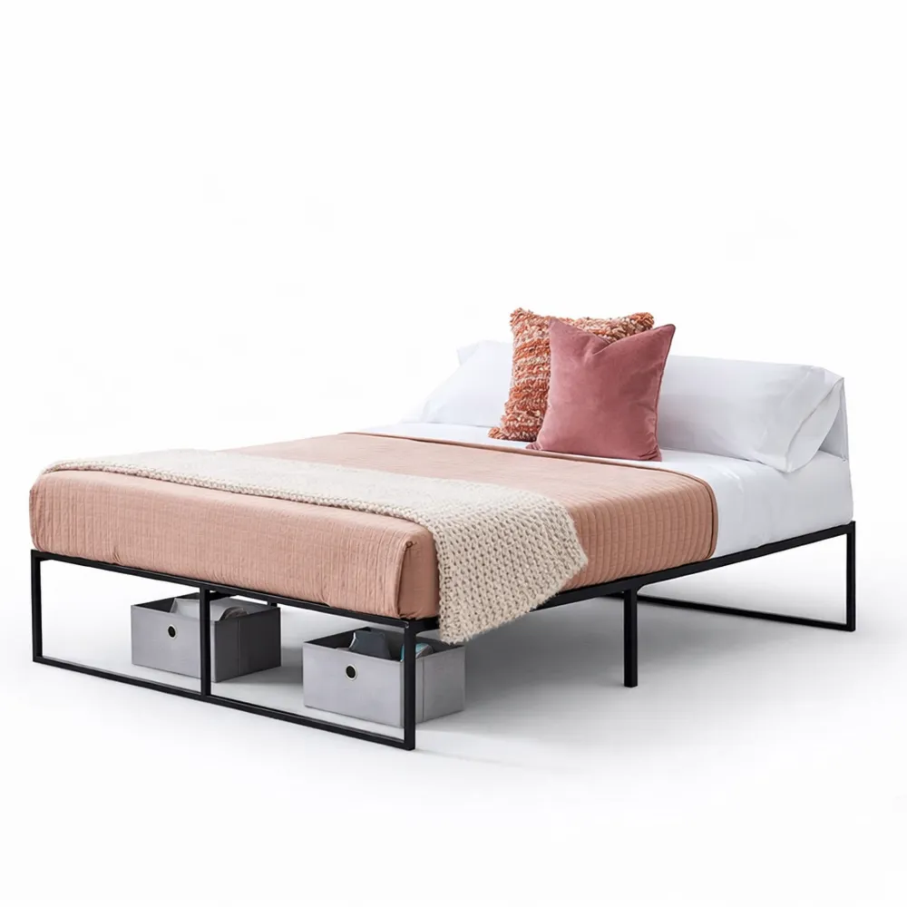 Struttura letto matrimoniale in metallo con doghe in acciaio, spazio contenitore, montaggio rapido, 180x200 cm