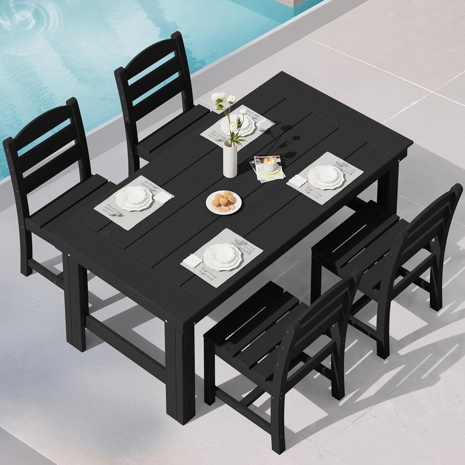  Outdoor Dining Table and Chairs Set for 4 | with Armless Chair Seat 