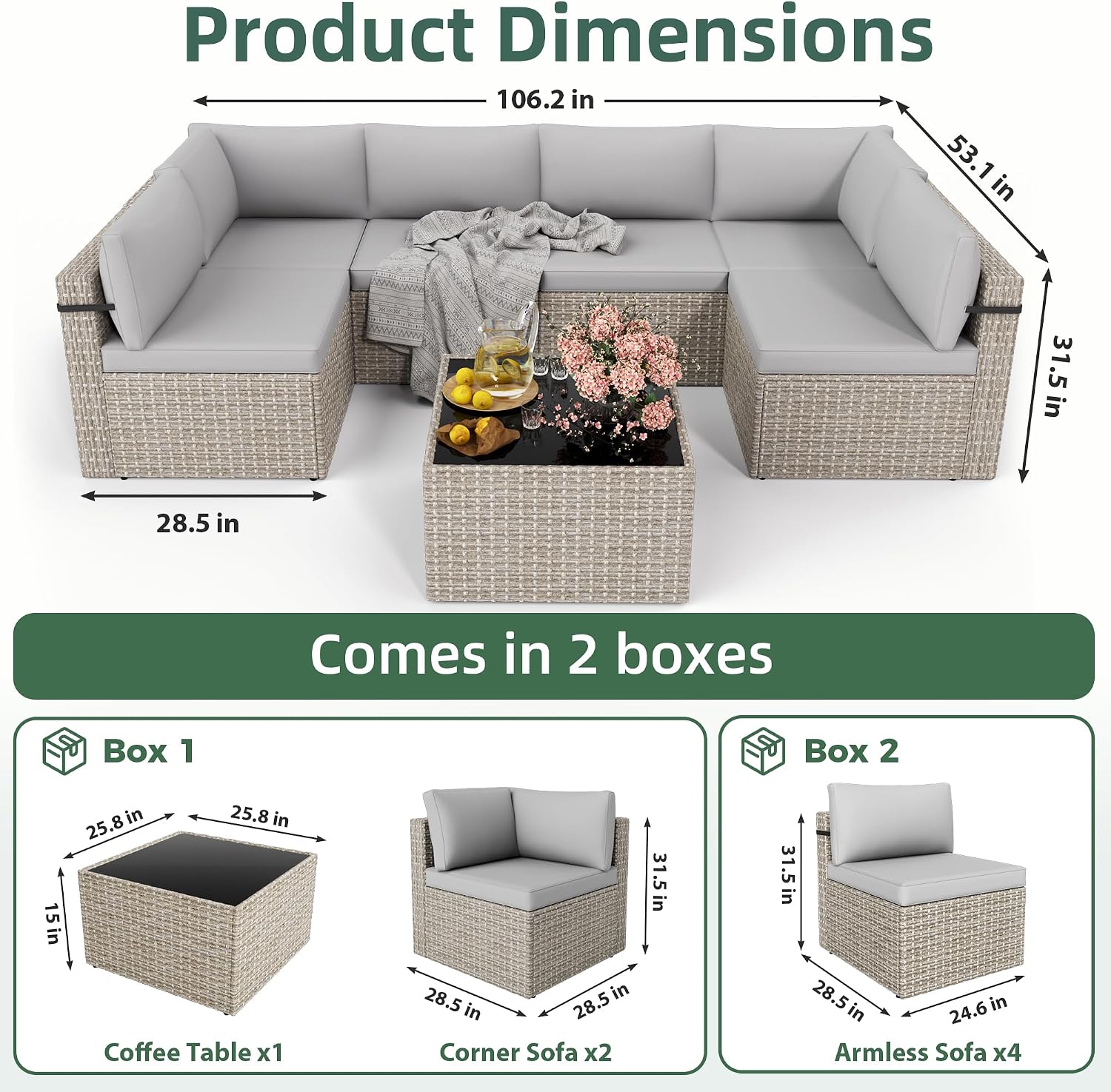 7 Piece Outdoor Sectional Furniture Set