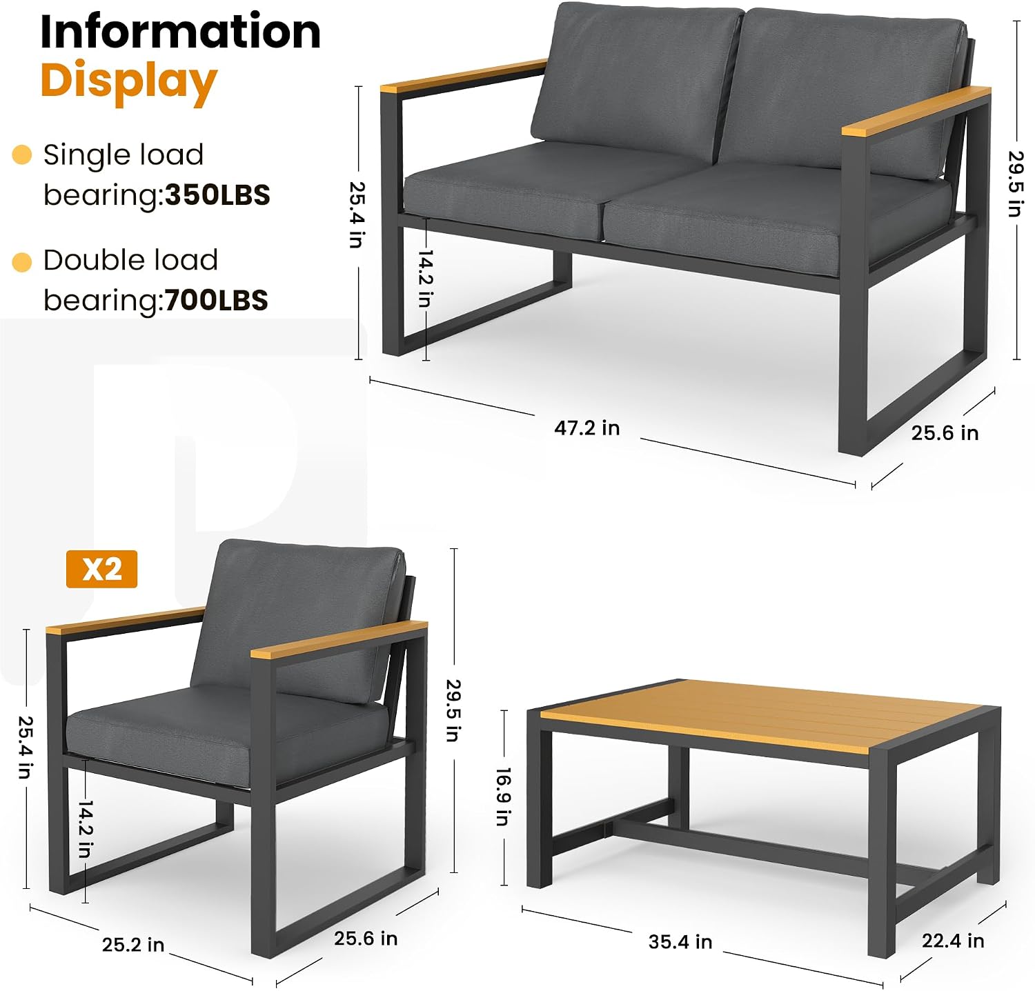 4 Pieces Outdoor Patio Furniture Set