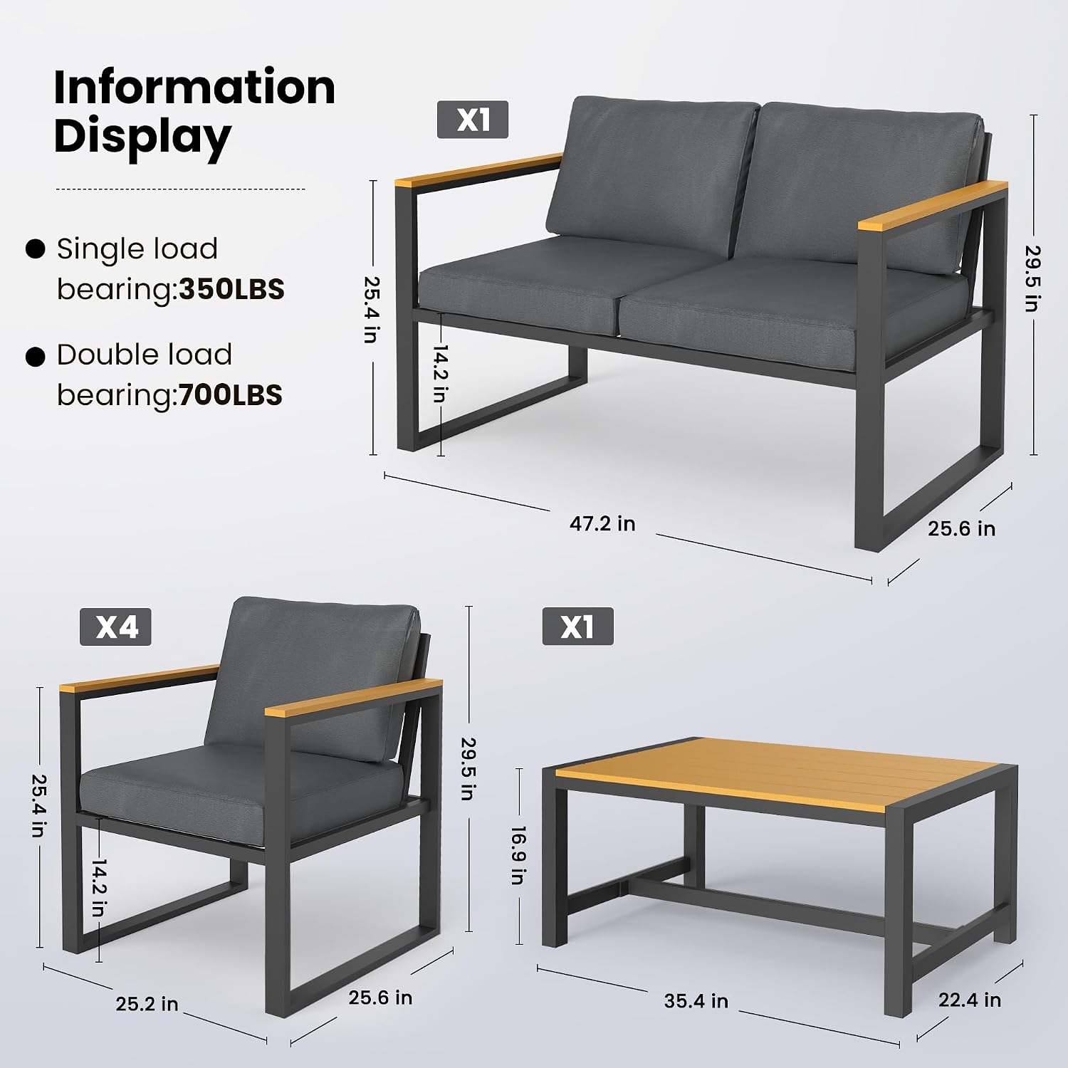 6 Pieces Outdoor Patio Furniture Set