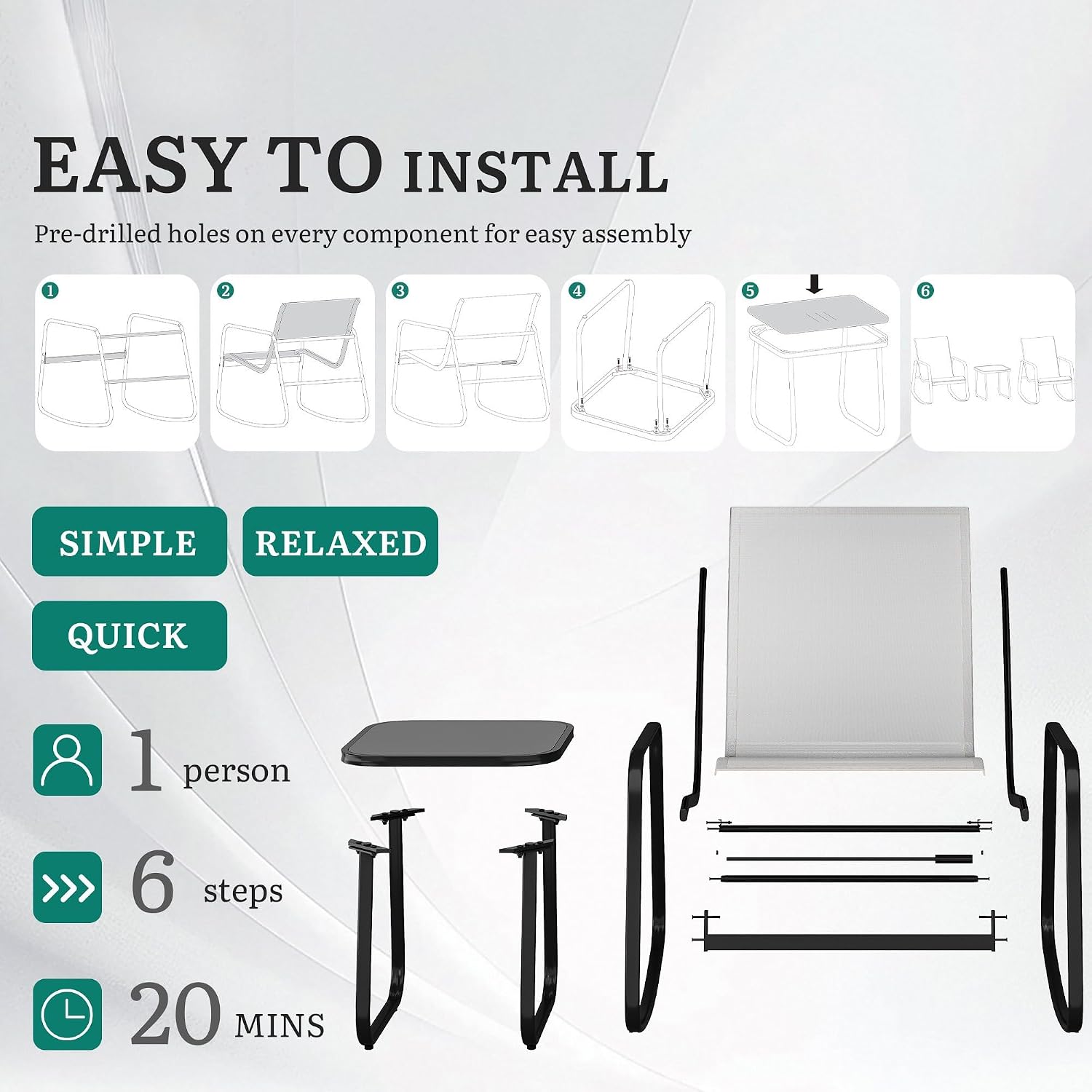  Patio Furniture Set, Textilene Conversation Set 