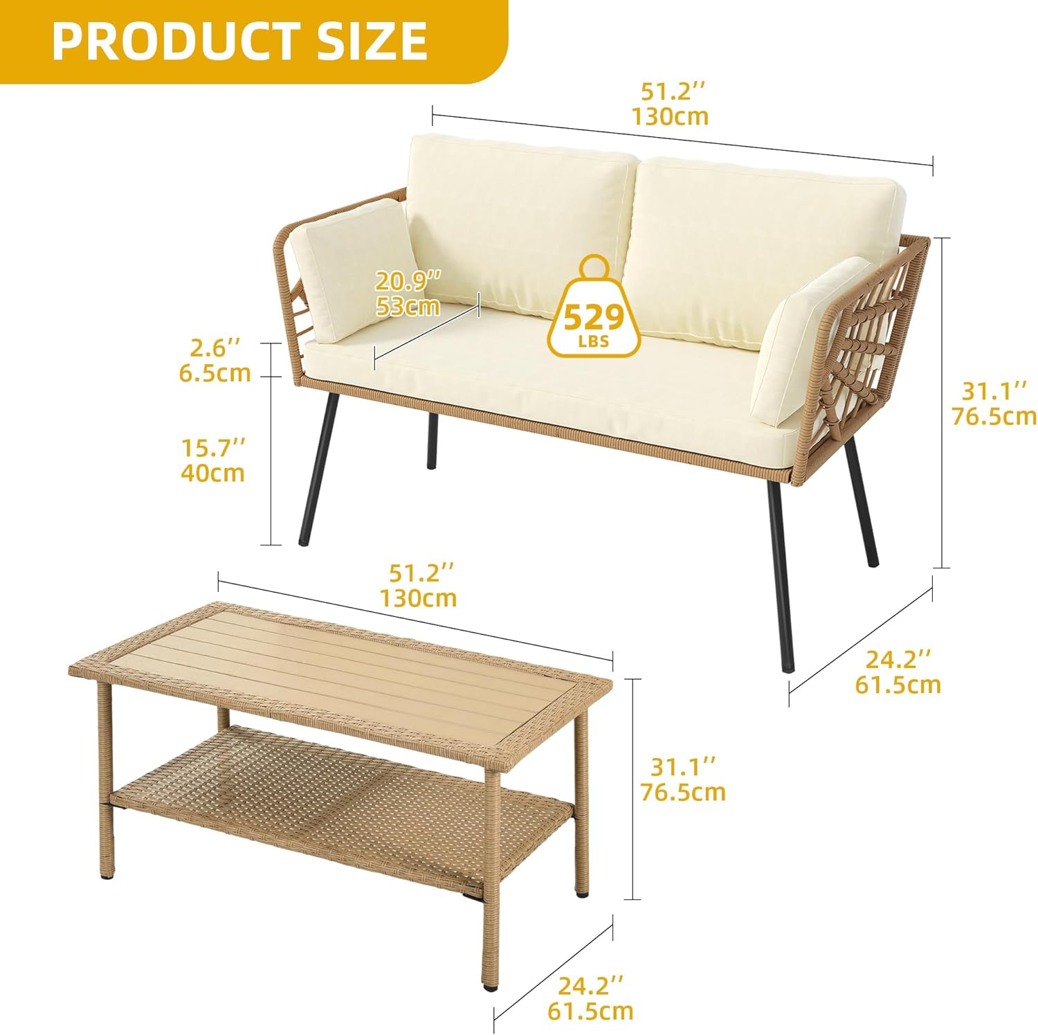 2 Pieces Patio Furniture Set