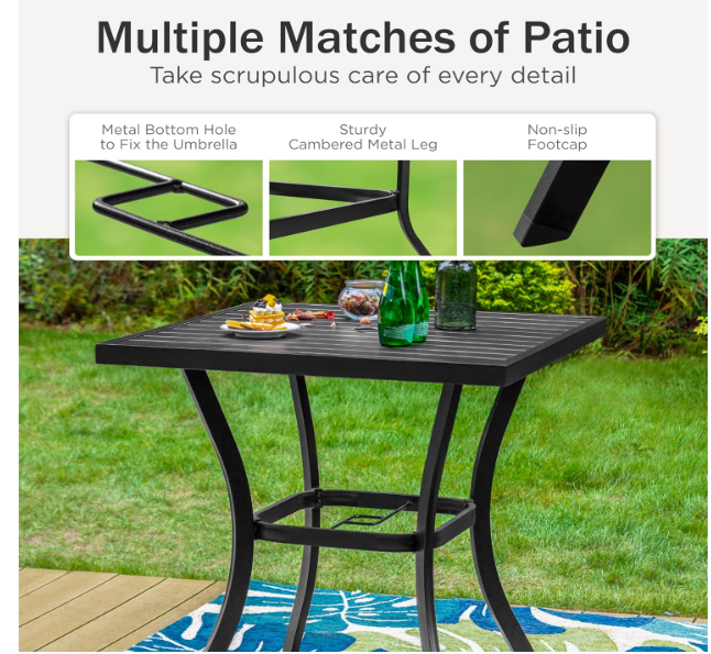 5 Piece Outdoor Bar Set, Counter Height Patio Bar Bistro Table and Swivel Bar Stools Chairs with All Weather Brown Textilene Fabric for Garden