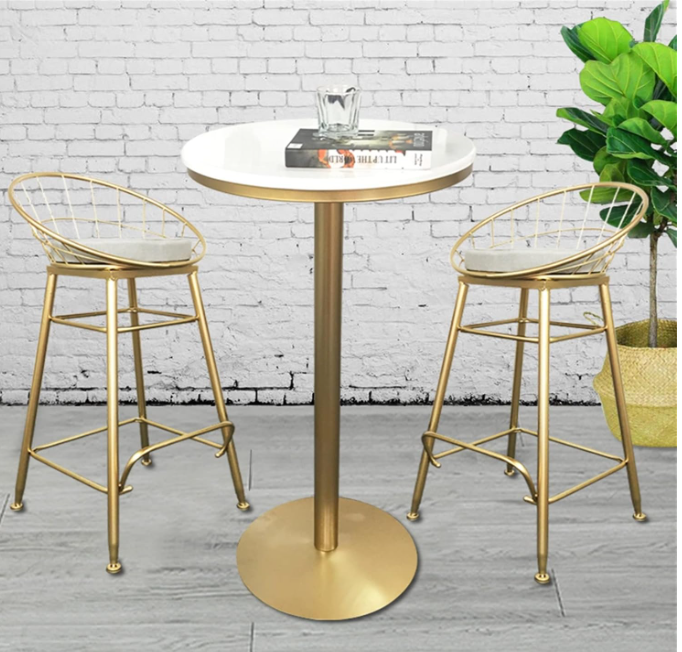 Round Marble Bar Table, Counter Height Pub Table with Gold Leg and Base, Coffee Table for Dining Room Entryway Patio Kitchen Restaurant