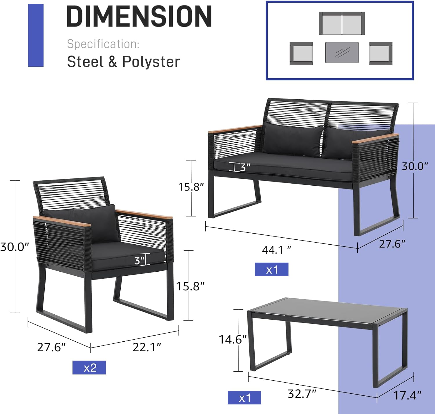 4 Piece Patio Furniture Set