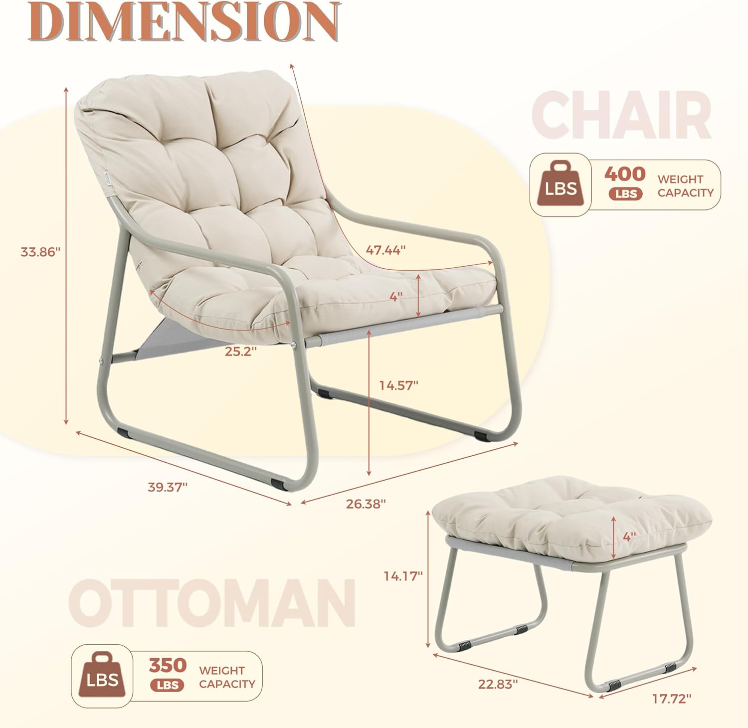 2-Piece Outdoor Lounge Chair and Ottoman Set