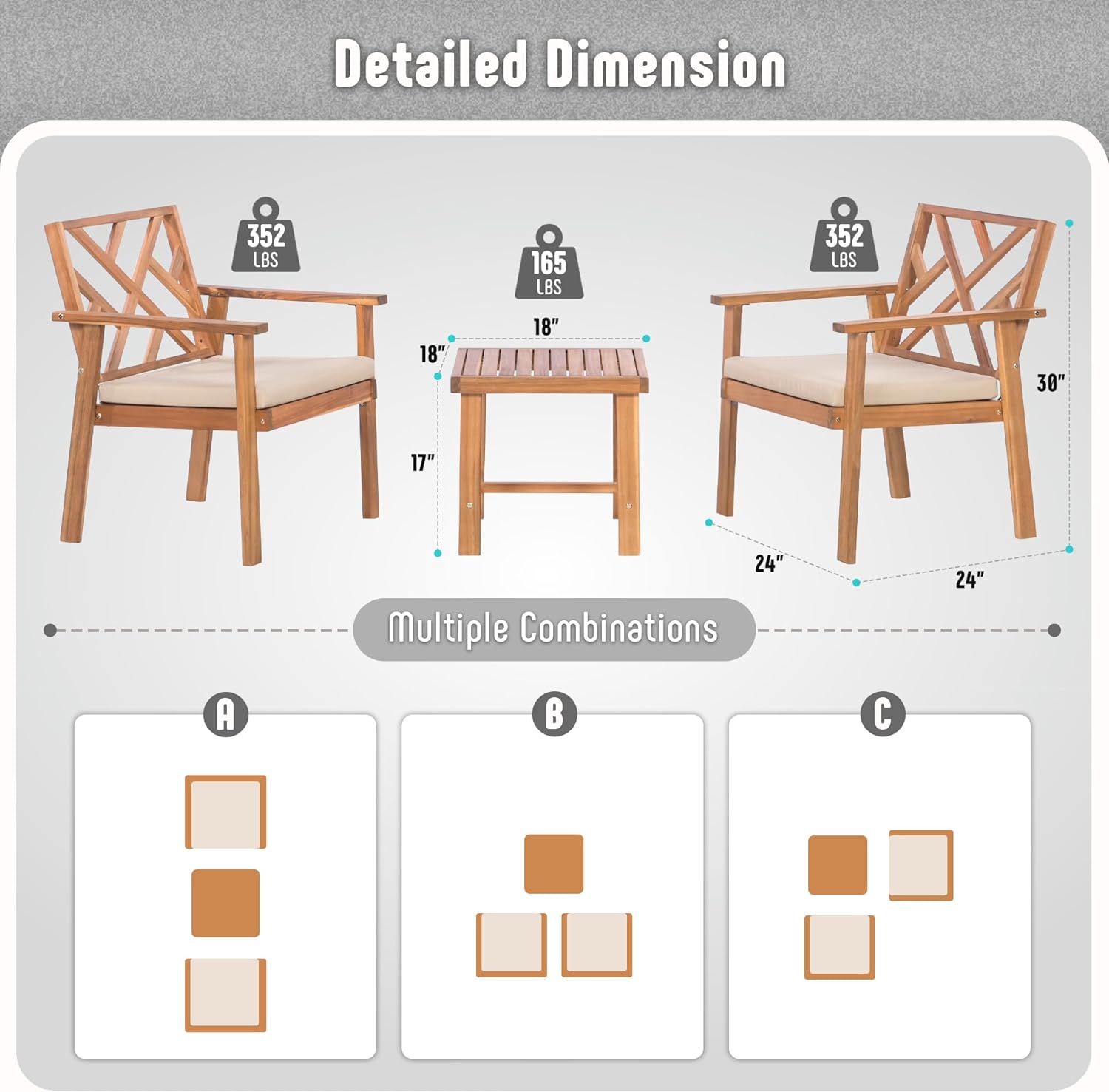 3 Piece Outdoor Patio Furniture Set