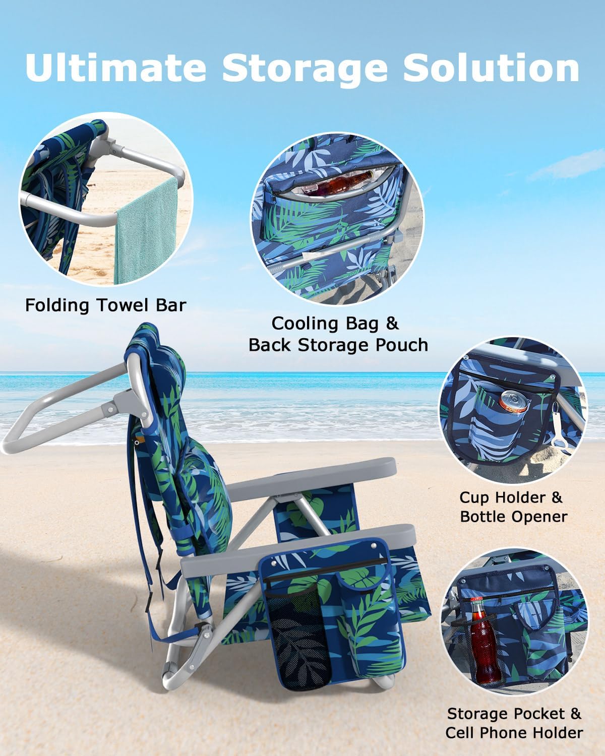 Camping Chair for Adults, Reclining Backpack Chair for Pool, Beach, Camping, Outdoors