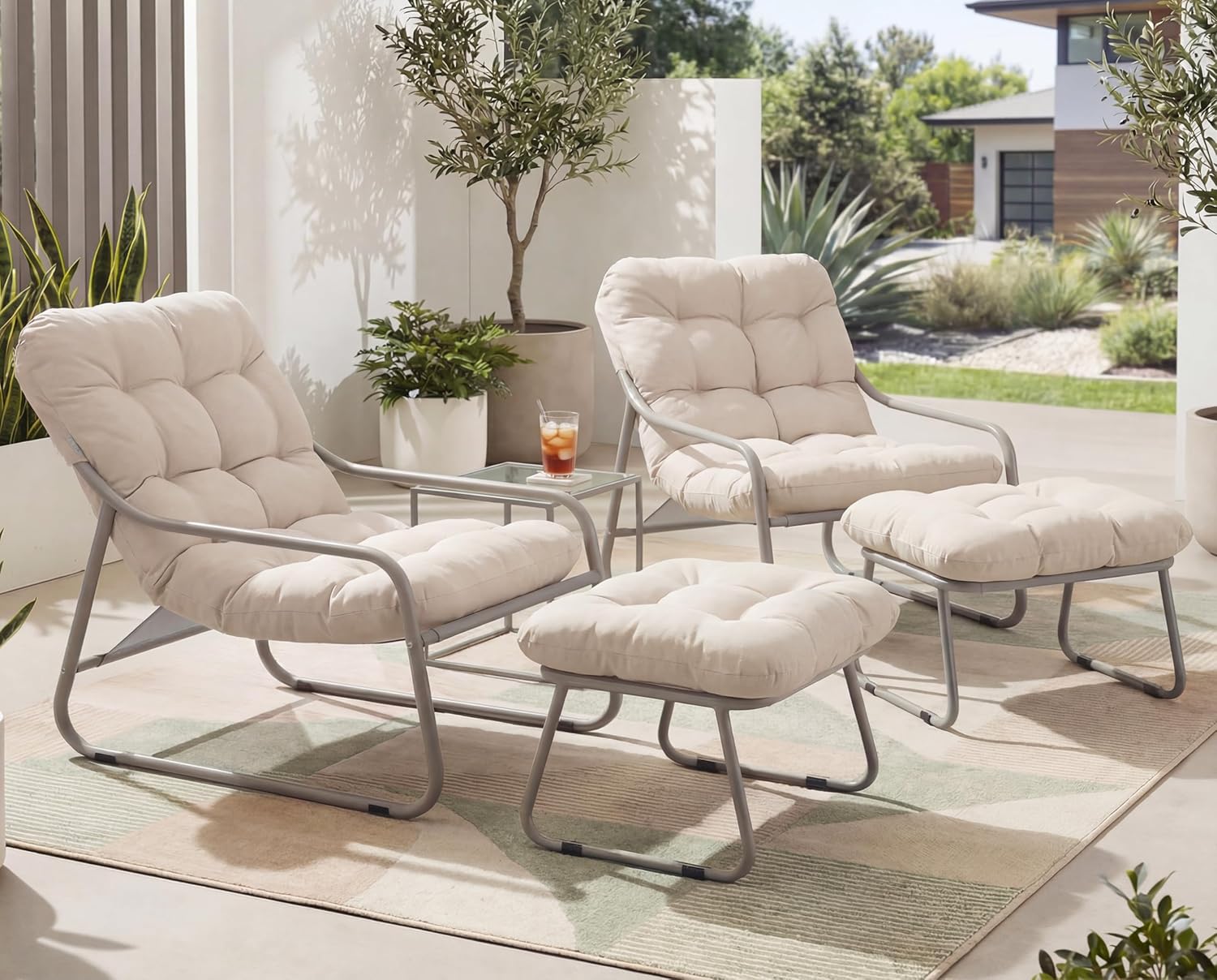 2-Piece Outdoor Lounge Chair and Ottoman Set