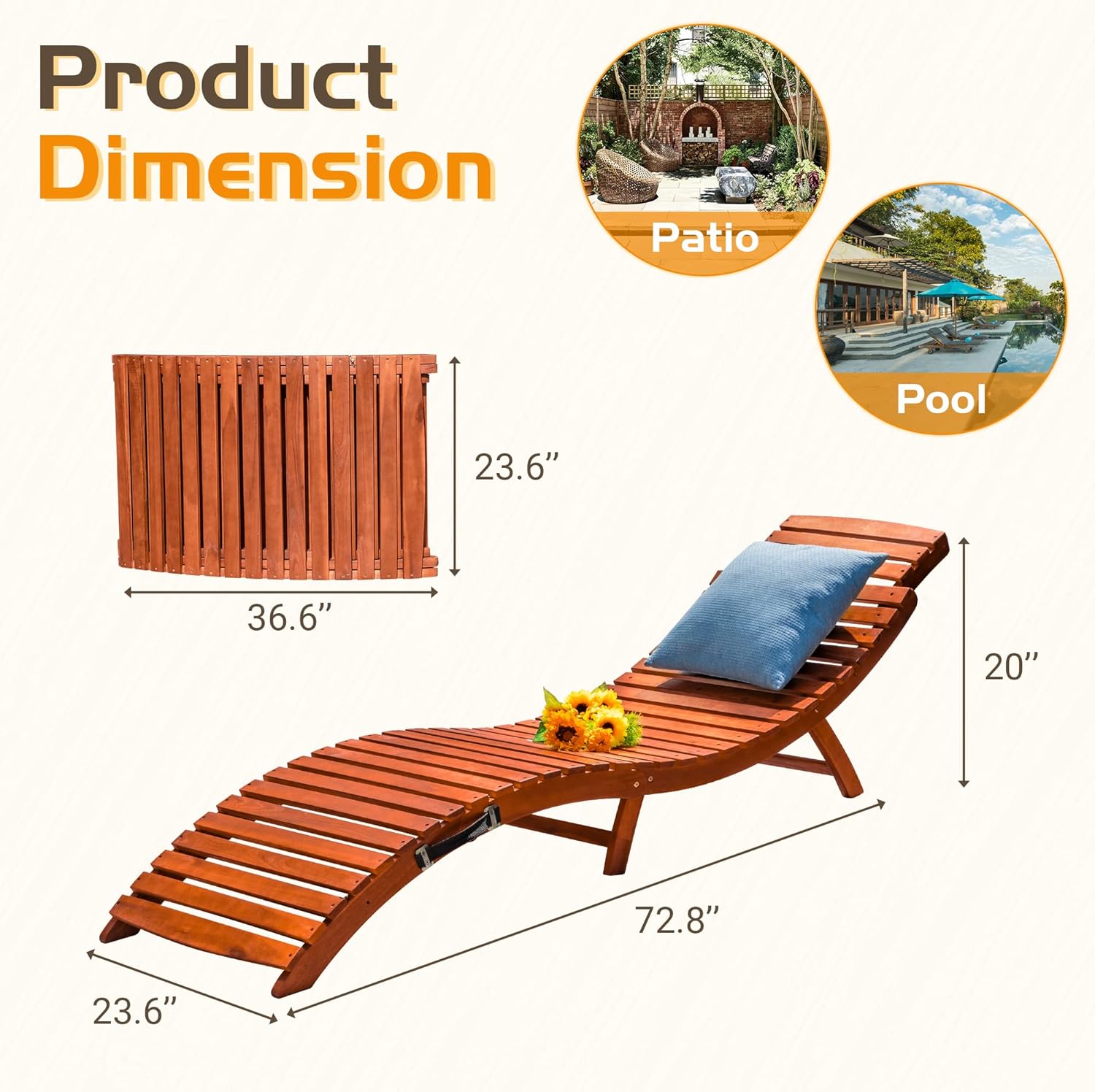 Wood Folding Chaise Lounge Chair