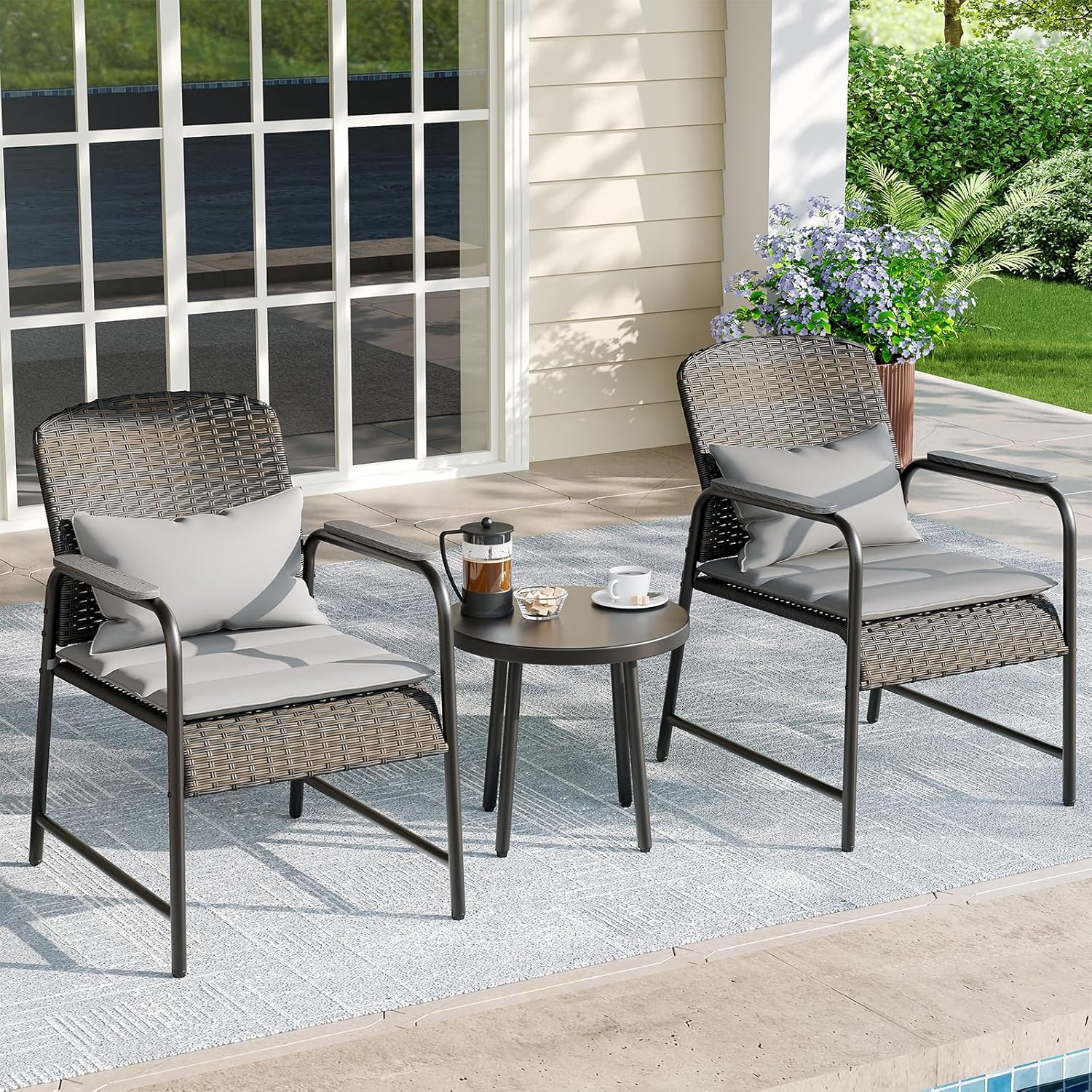 3-Piece Outdoor Bistro Set with Side Table