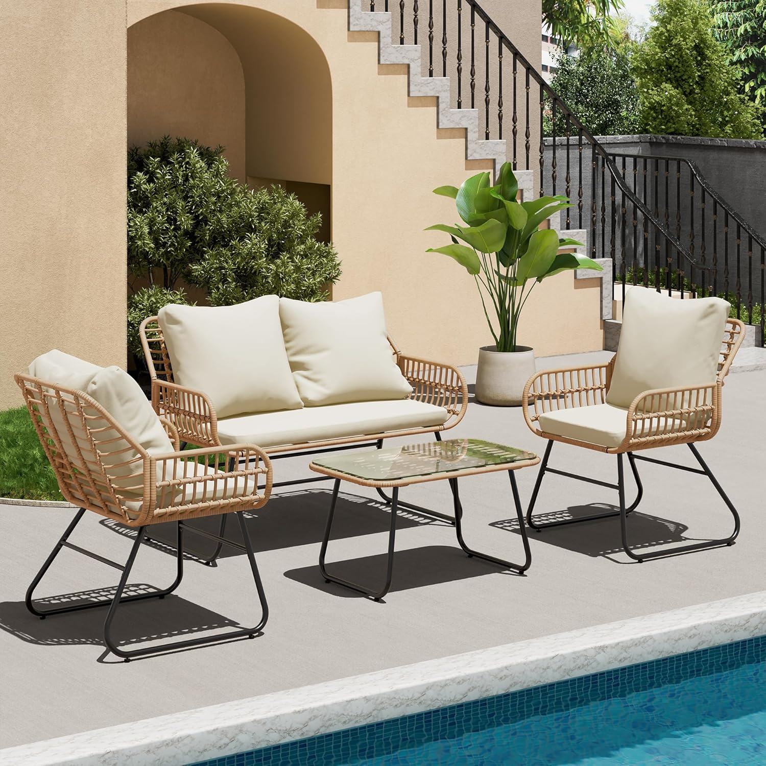 4-Piece Wicker Outdoor Patio Furniture Set